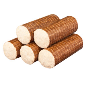 Hartholzbriketts Buche/Eiche rund im Karton – 960kg-Palette