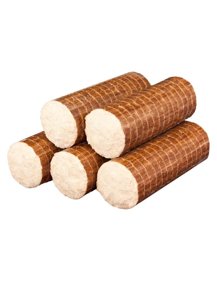 Hartholzbriketts Buche/Eiche rund im Karton – 960kg-Palette