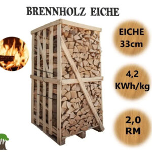 Eiche Brennholz kaminfertig auf 2-RM-Palette (kammergetrocknet) – 33 cm