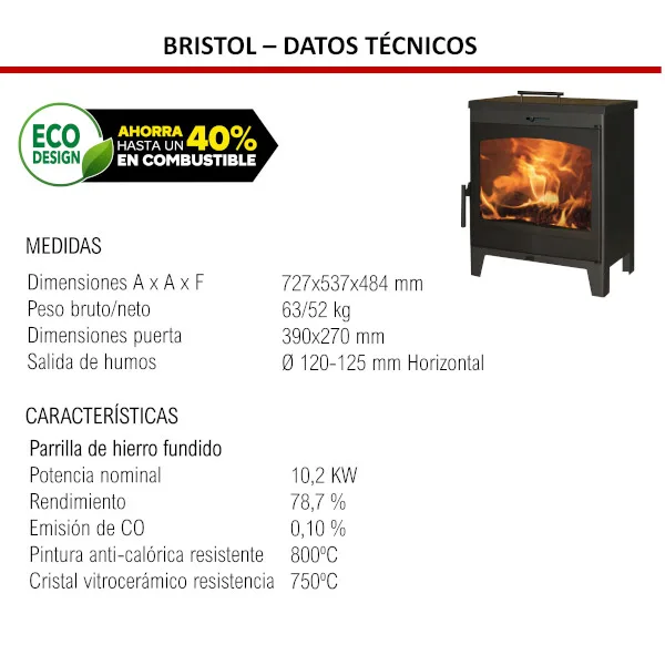 Stufa a legna Bristol Baker da 10,2 kW - immagine 4